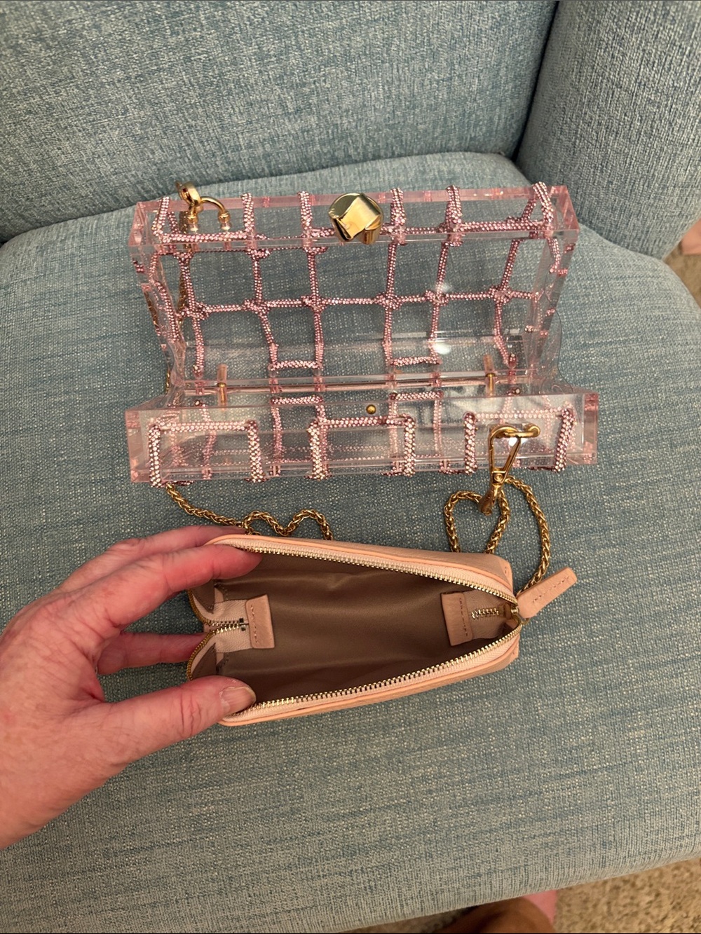 Altar'd State Pink Crystal Grid Crossbody with Gold Chain Strap - Picture 7 of 16